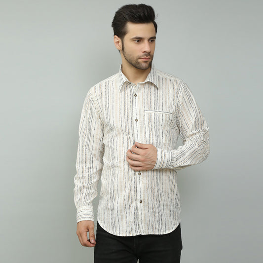 white Cotton printed full sleeves shirt