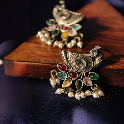 Silva Sutra Peacock Gem & Pearl Studs