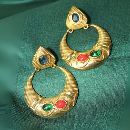 Silva Sutra Textured Gemstone Crescent Earrings