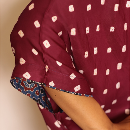 Wine Bandhani Modal Silk Kaftan