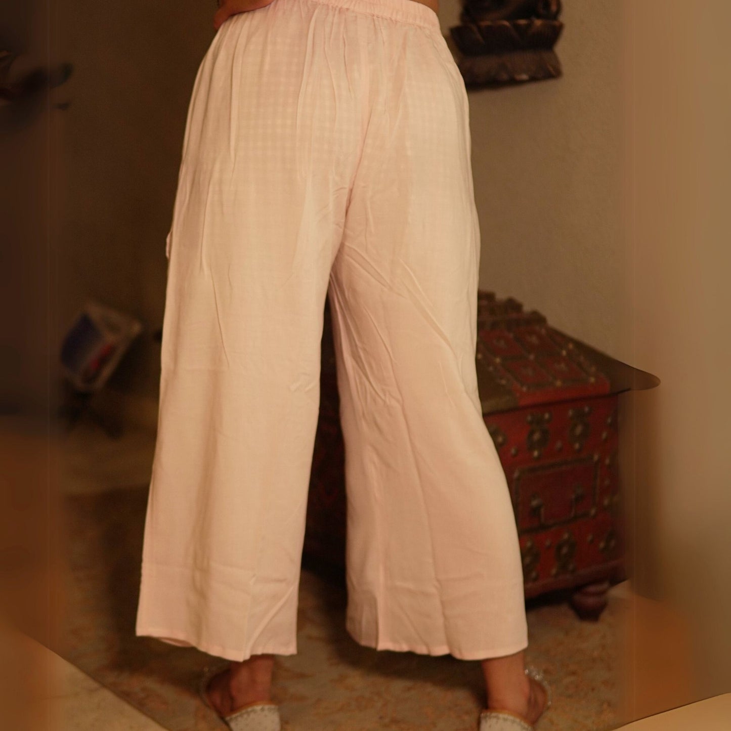 Red Floral Cotton Kurta with Modal Overlap Pants