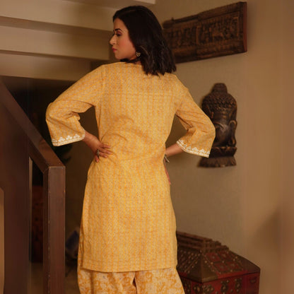 Yellow zig zag printed kurta