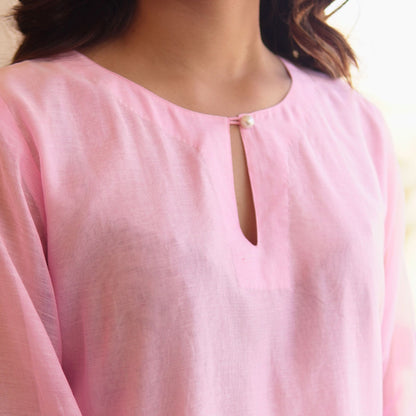 Pink Chanderi Embroidered A-line Kurta