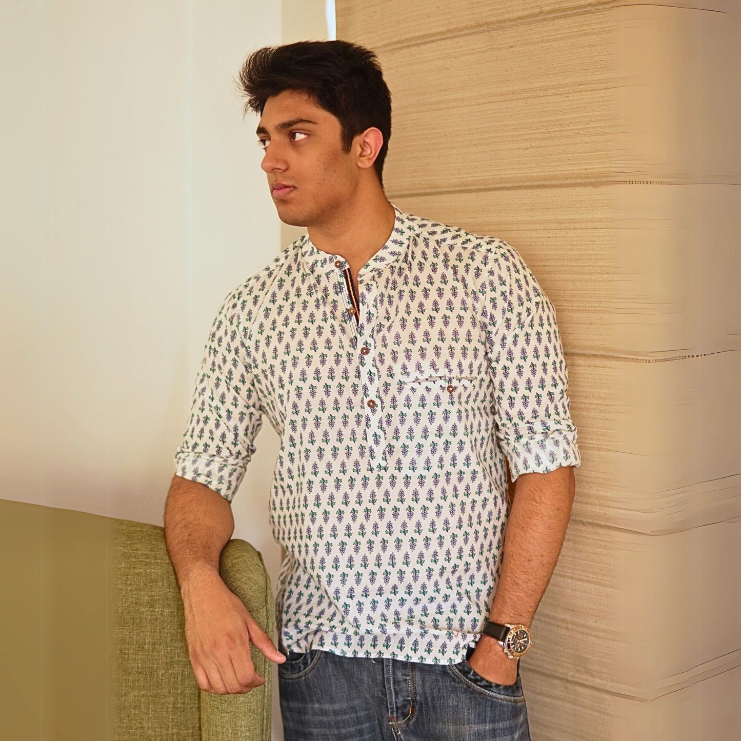 Cotton printed full sleeves kurta shirt