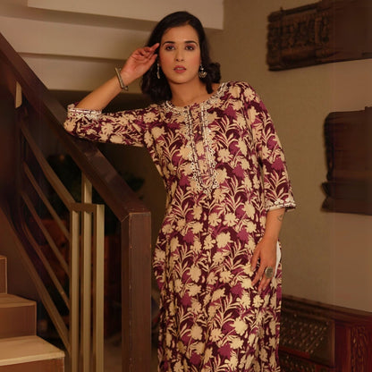 Wine Printed Kurta