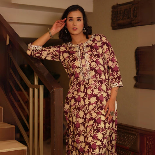 Wine Printed Kurta