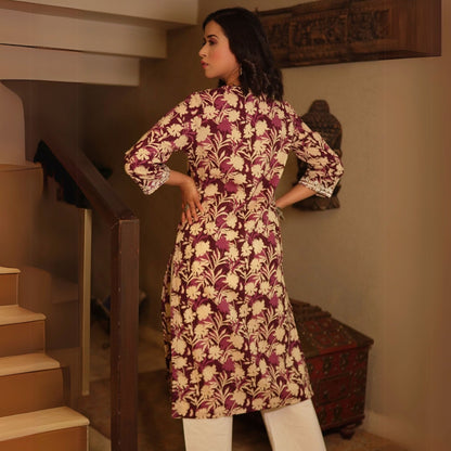 Wine Printed Kurta