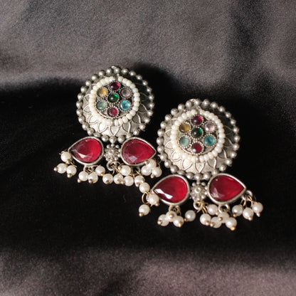 Ruby pearl mosaic earrings