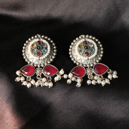 Ruby pearl mosaic earrings
