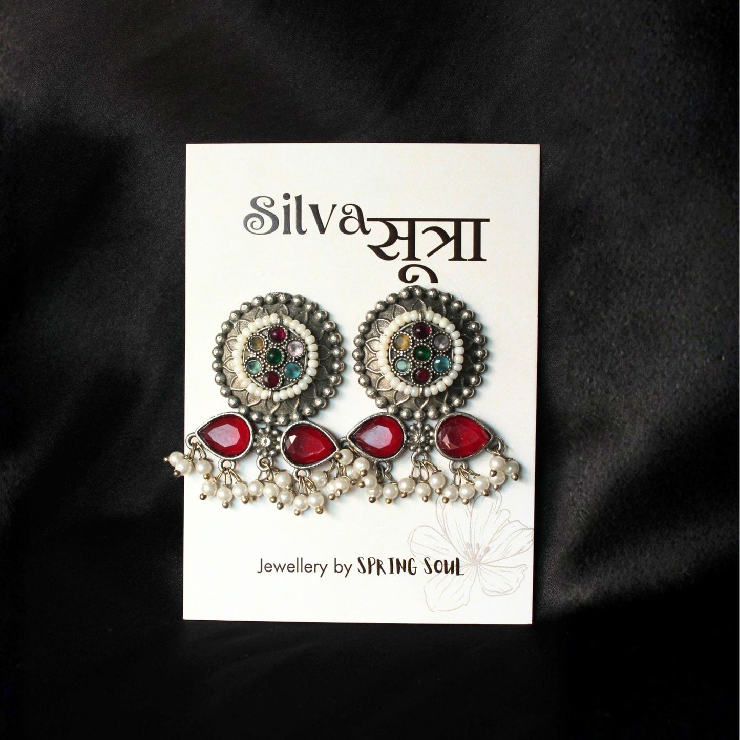 Ruby pearl mosaic earrings