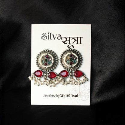 Ruby pearl mosaic earrings