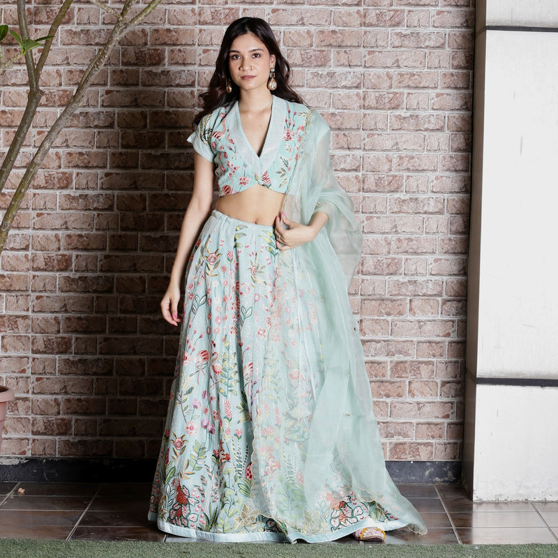 Aqua Green embroidered Lehenga set