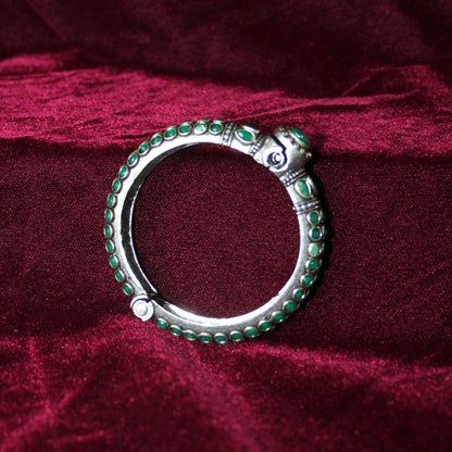 Green Oxidised Stone Brass Bangle