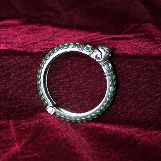 Green Oxidised Stone Brass Bangle