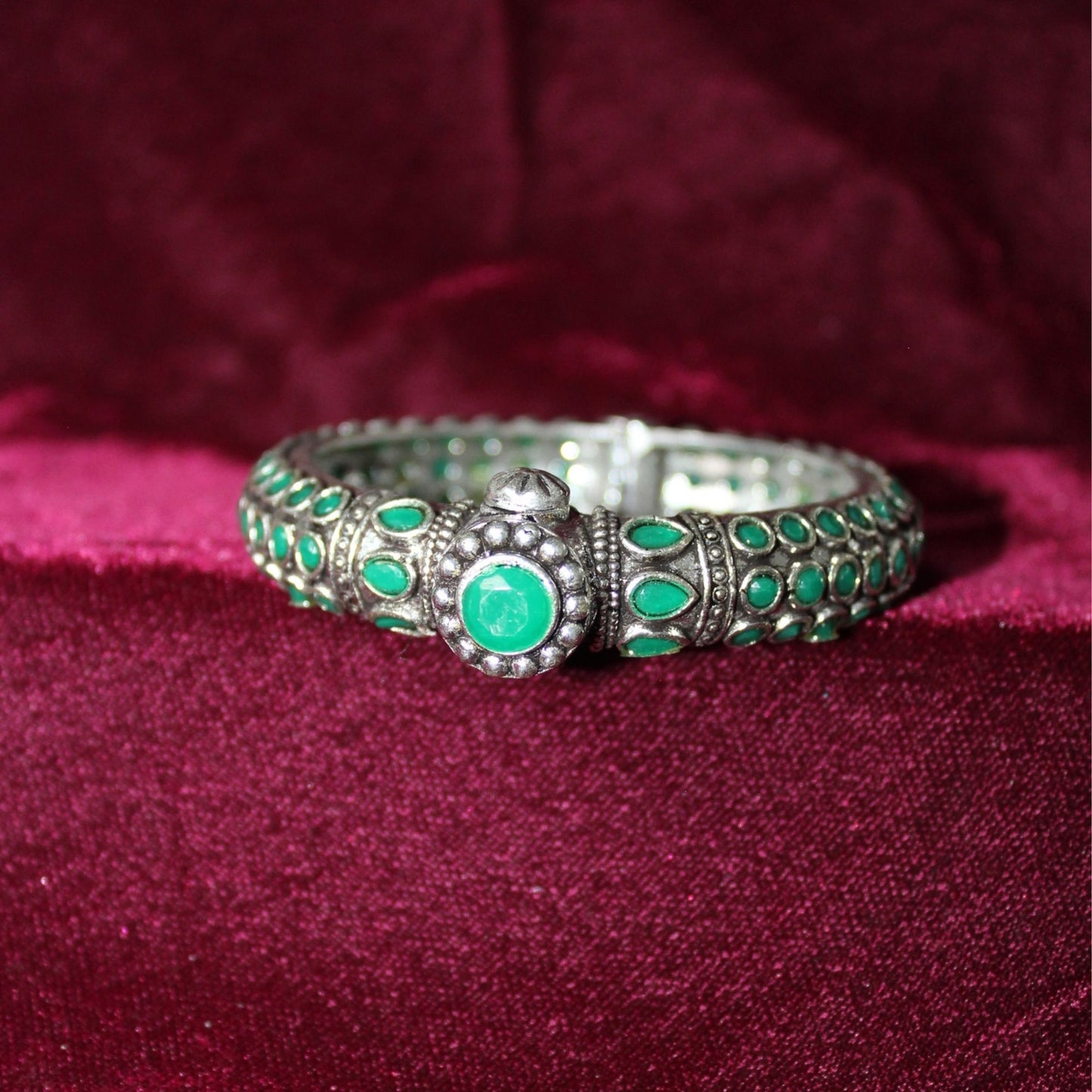 Green Oxidised Stone Brass Bangle