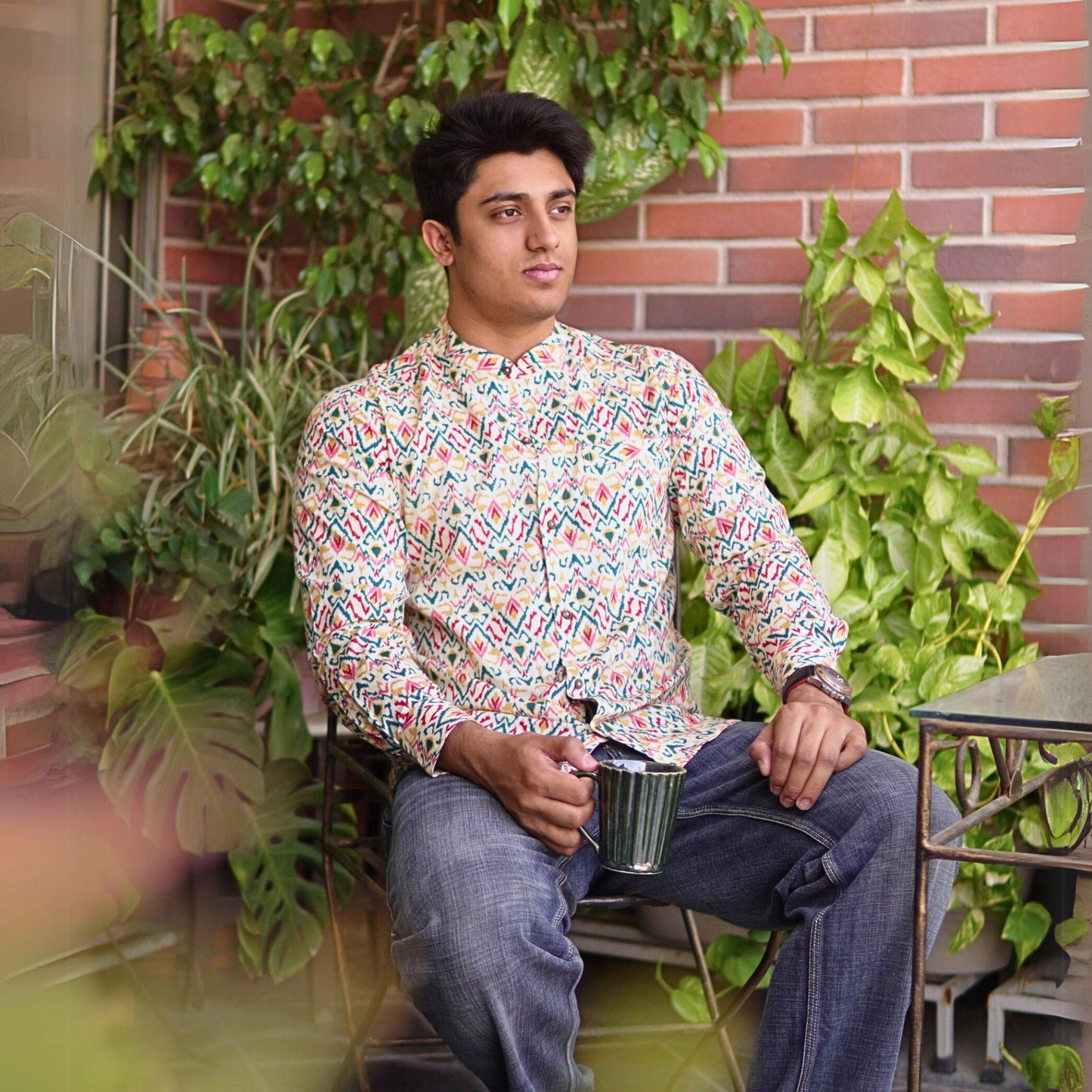 Multicolor Ikkat Printed Full-Sleeves Cotton Shirt