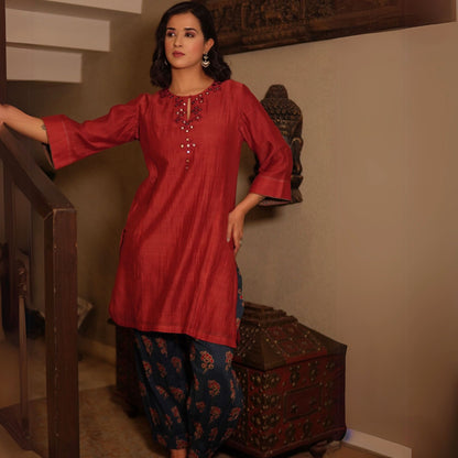 Brick Red Chanderi Kurta