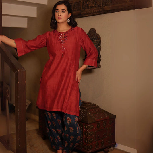 Brick Red Chanderi Kurta