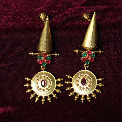 Gold Tone Matte Finish Brass Stone Earrings