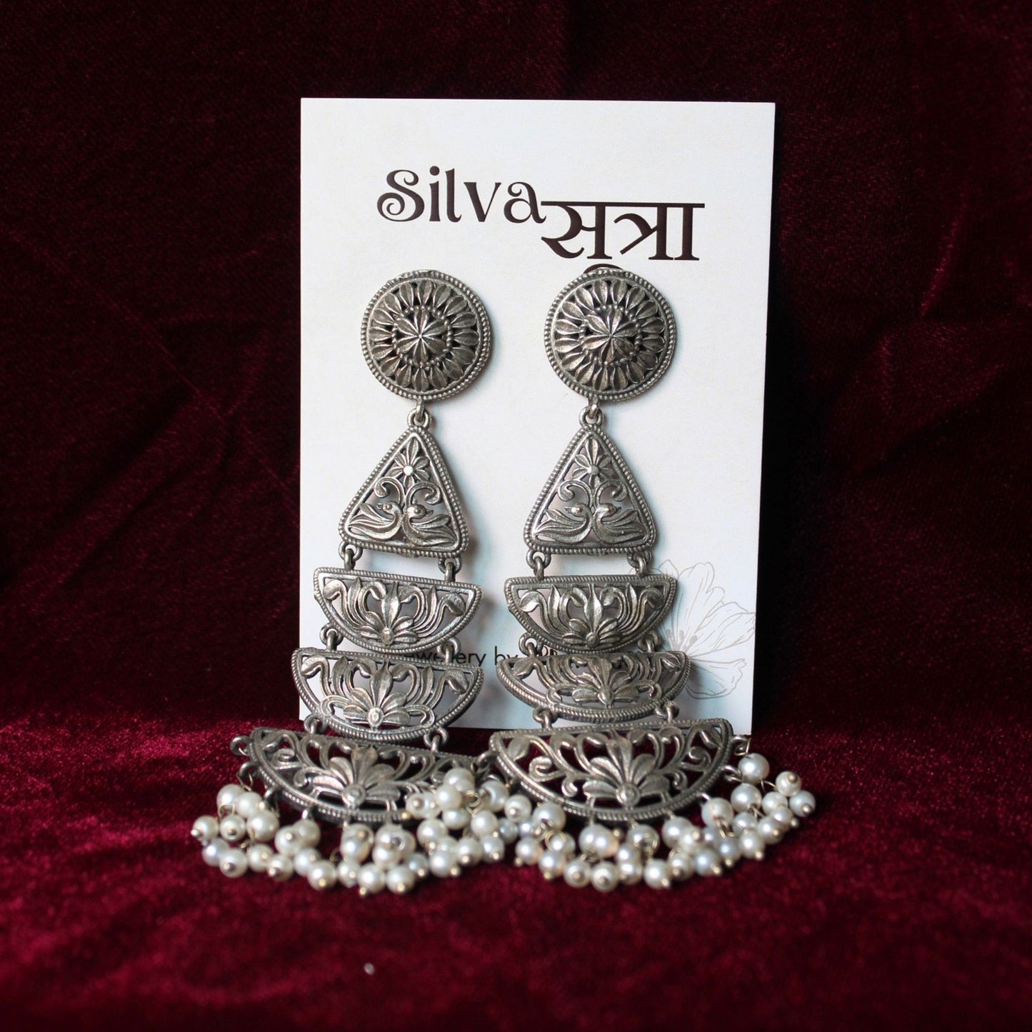 Pearl cascade chandbali earrings