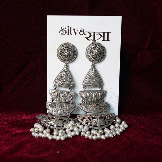 Pearl cascade chandbali earrings