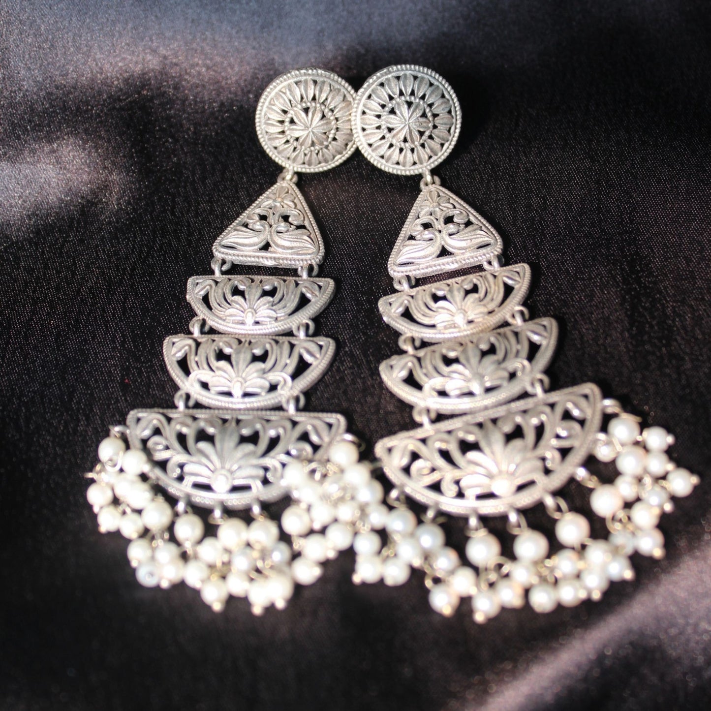 Pearl cascade chandbali earrings