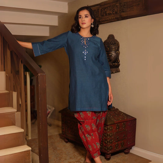 Indigo Chanderi Kurta Set