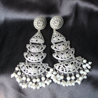 Pearl cascade chandbali earrings
