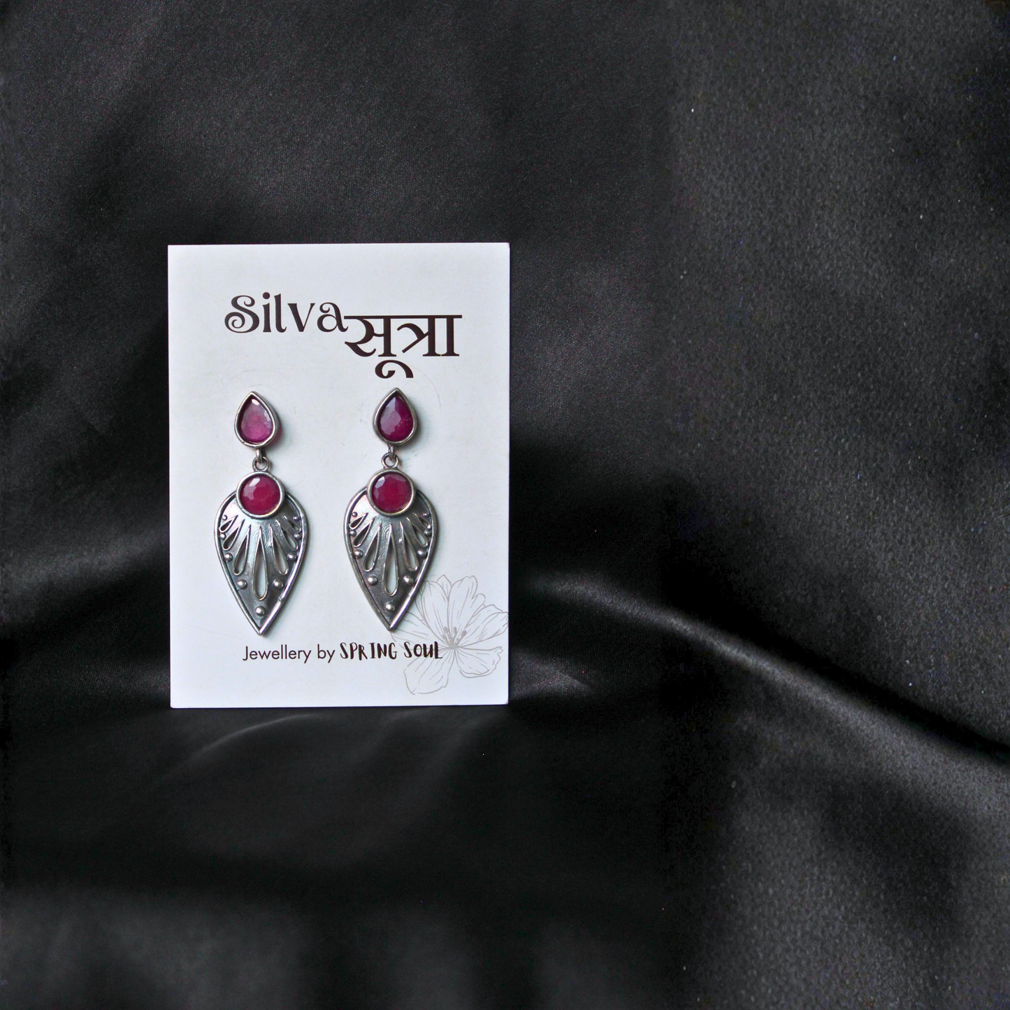 Oxidised Silver Stone Brass Drop Earrings