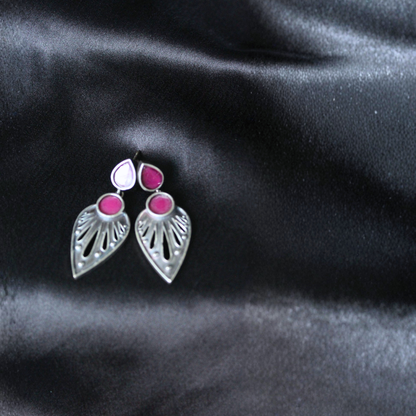 Oxidised Silver Stone Brass Drop Earrings