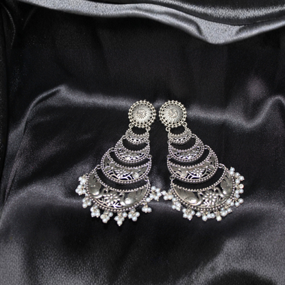 Oxidised Silver Handcrafted Brass Pearl Earrings