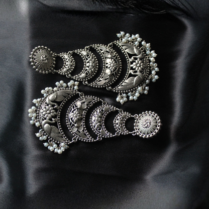 Oxidised Silver Handcrafted Brass Pearl Earrings