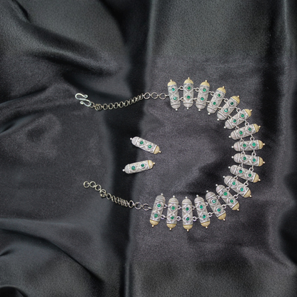 Green Dual Tone Stone Brass Choker Necklace Set