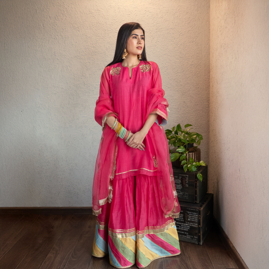 Pink Chanderi Sharara Set with Dupatta