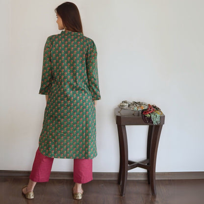 Green Buta Printed Kurta with Kantha Pants