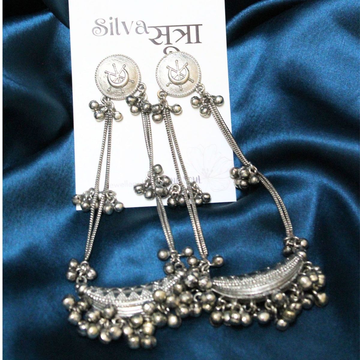 Oxidised Silver Ghungroo Cascade Earrings