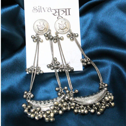 Oxidised Silver Ghungroo Cascade Earrings