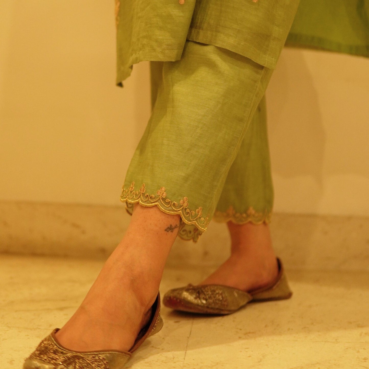 Green Chanderi embroidered Suit Set with dupatta