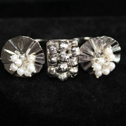 Silver-Tone Pearl Fan Statement Ring