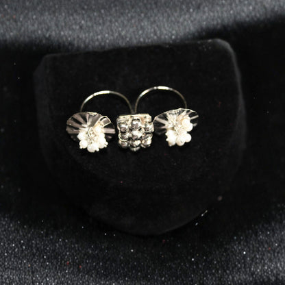 Silver-Tone Pearl Fan Statement Ring