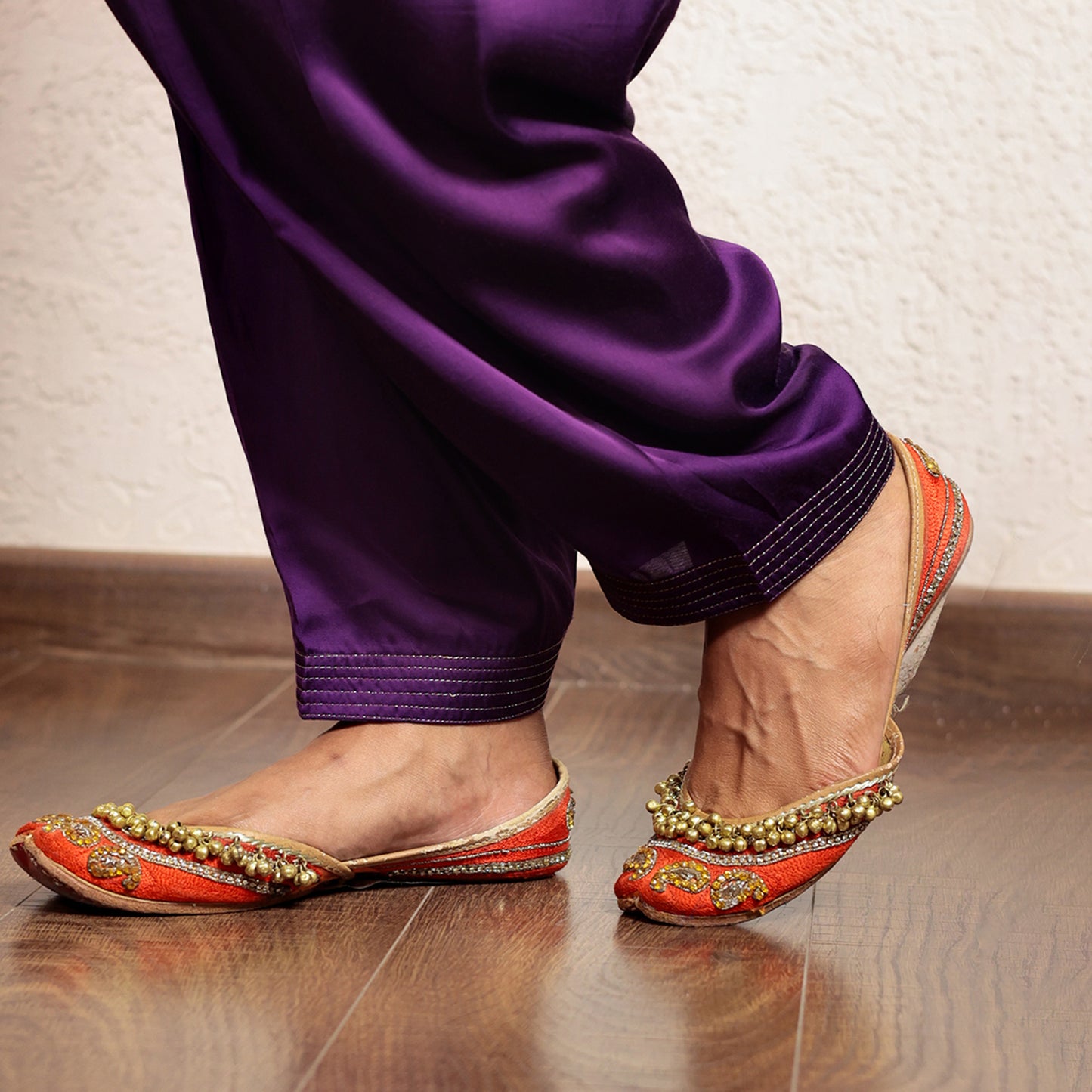 Purple modal silk embroidered kurta set with organza dupatta