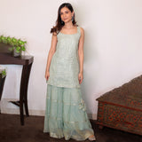 Aqua green tissue sharara set