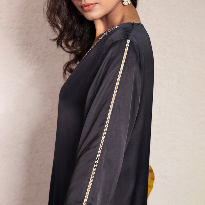 Half & half Modal silk asymmetric kurta with hand embroidery