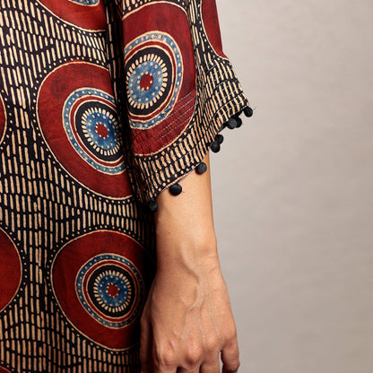 Maroon and Black Ajrakh printed asymmetric kurta