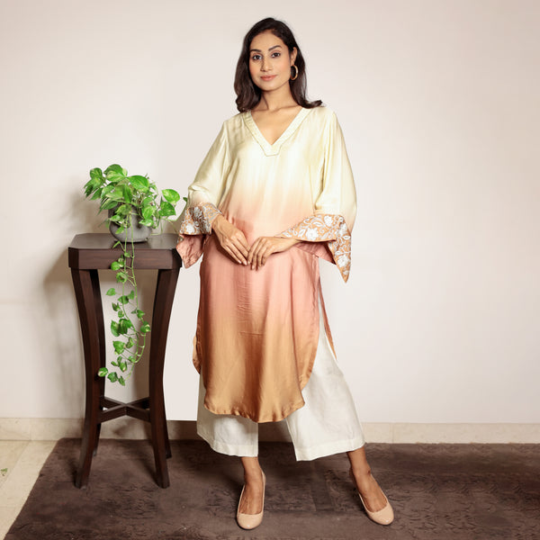 Beige Ombre Modal Asymmetric Kurta