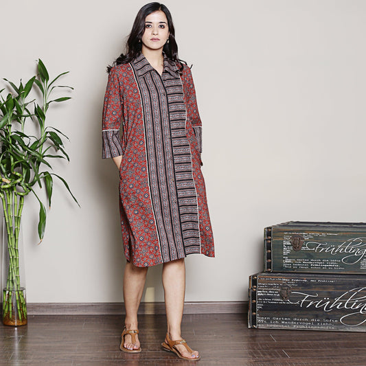 Cotton maroon shirt dress