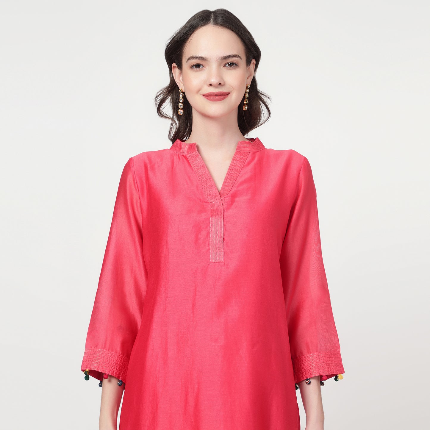 fushia pink chanderi kurta Set