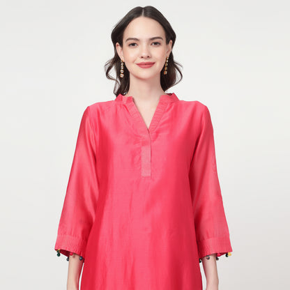 fushia pink chanderi kurta Set