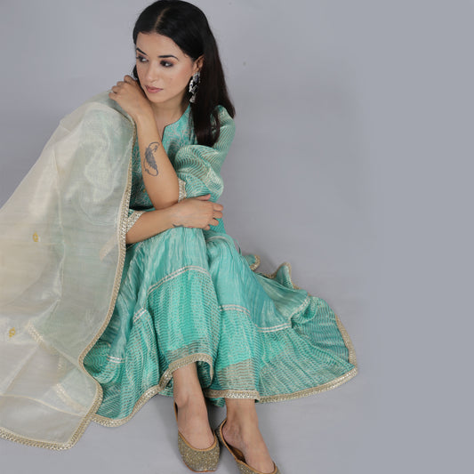 Jade Tissue silk sharara set