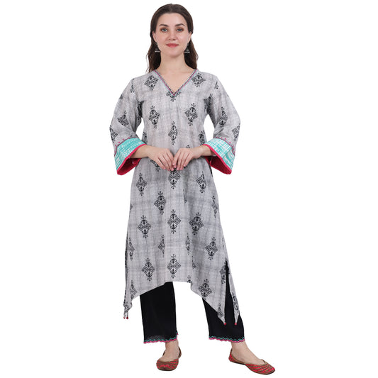 Asymmetric Printed Kurta Set